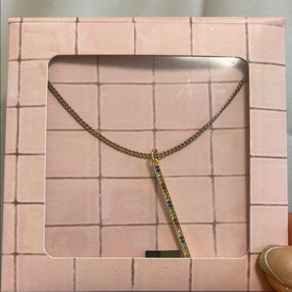 Stella & Dot Gold Necklace with Multicolor Bar Pendant